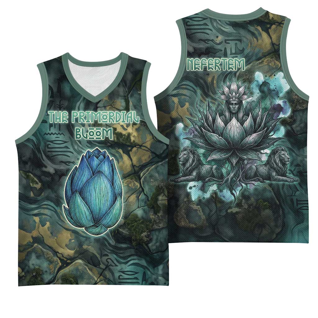 Nefertem Basketball Jersey Primordial Bloom Lotus Mystical Lion Cosmic Egyptian
