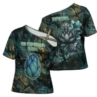Nefertem Cross Shoulder Shirt Primordial Bloom Lotus Mystical Lion Cosmic Egyptian