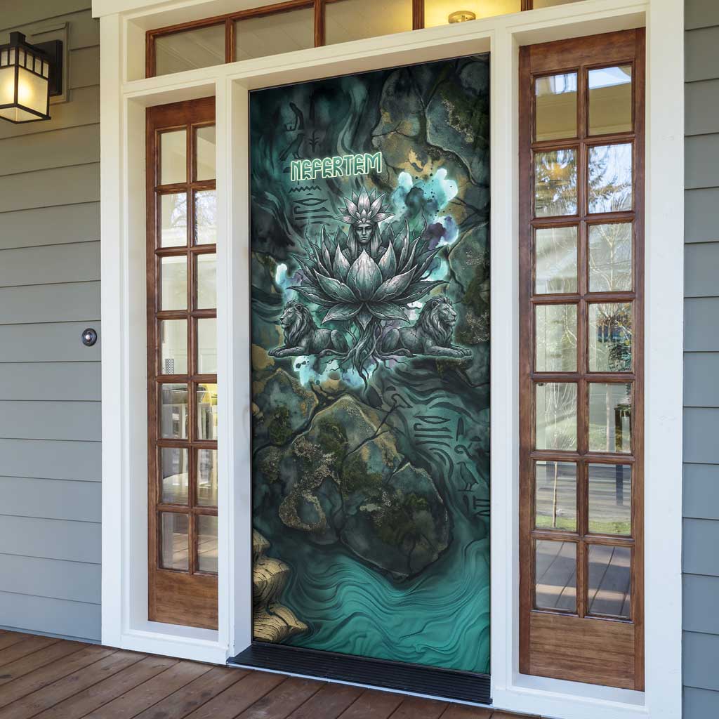 Nefertem Door Cover Primordial Bloom Lotus Mystical Lion Cosmic Egyptian