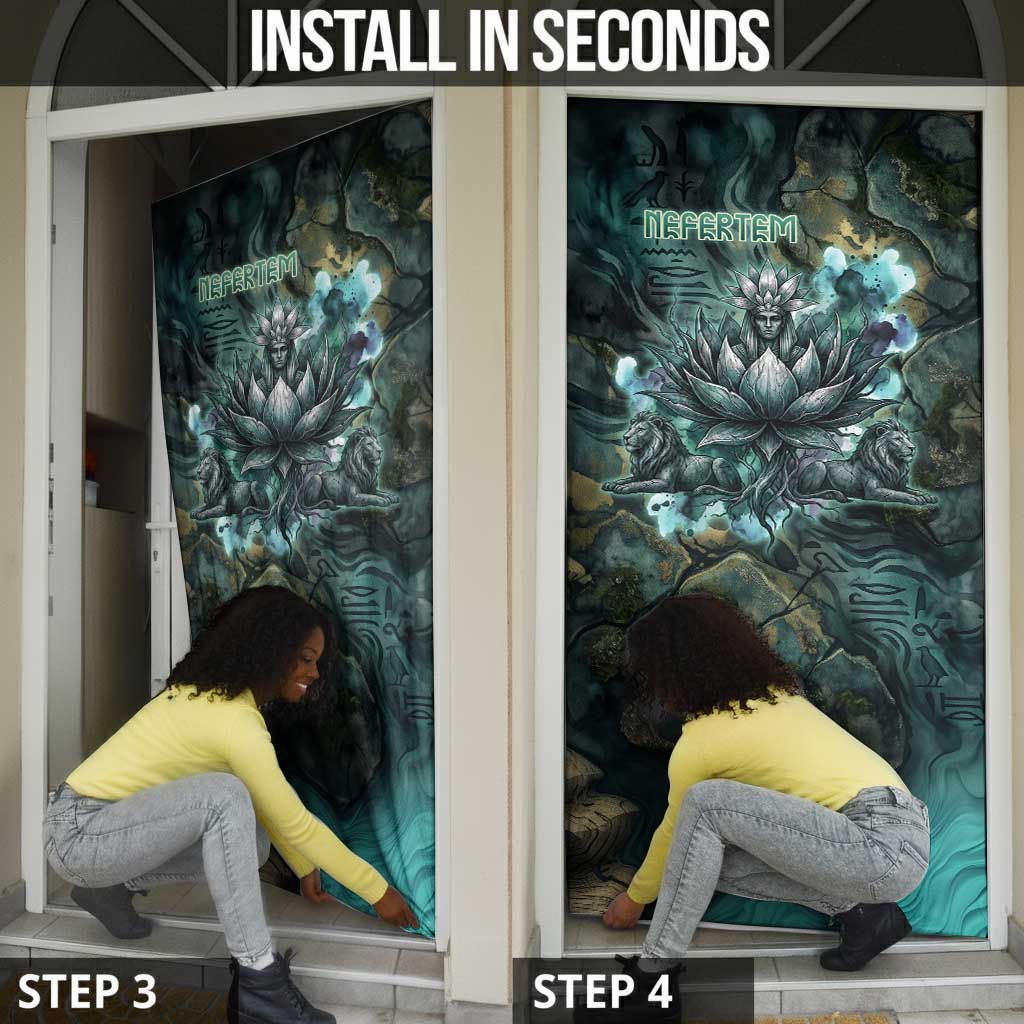 Nefertem Door Cover Primordial Bloom Lotus Mystical Lion Cosmic Egyptian