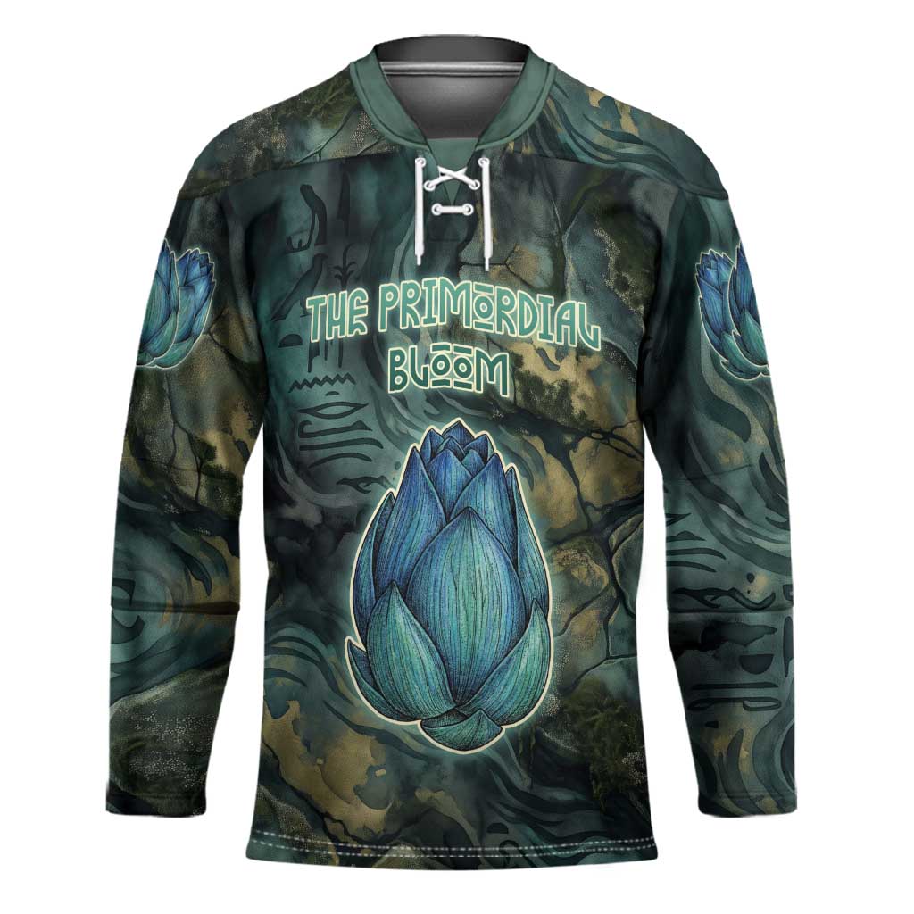 Nefertem Hockey Jersey Primordial Bloom Lotus Mystical Lion Cosmic Egyptian