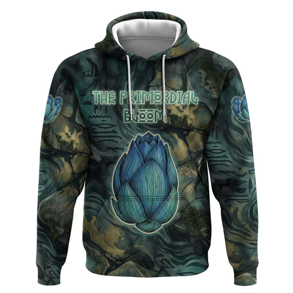 Nefertem Hoodie Primordial Bloom Lotus Mystical Lion Cosmic Egyptian