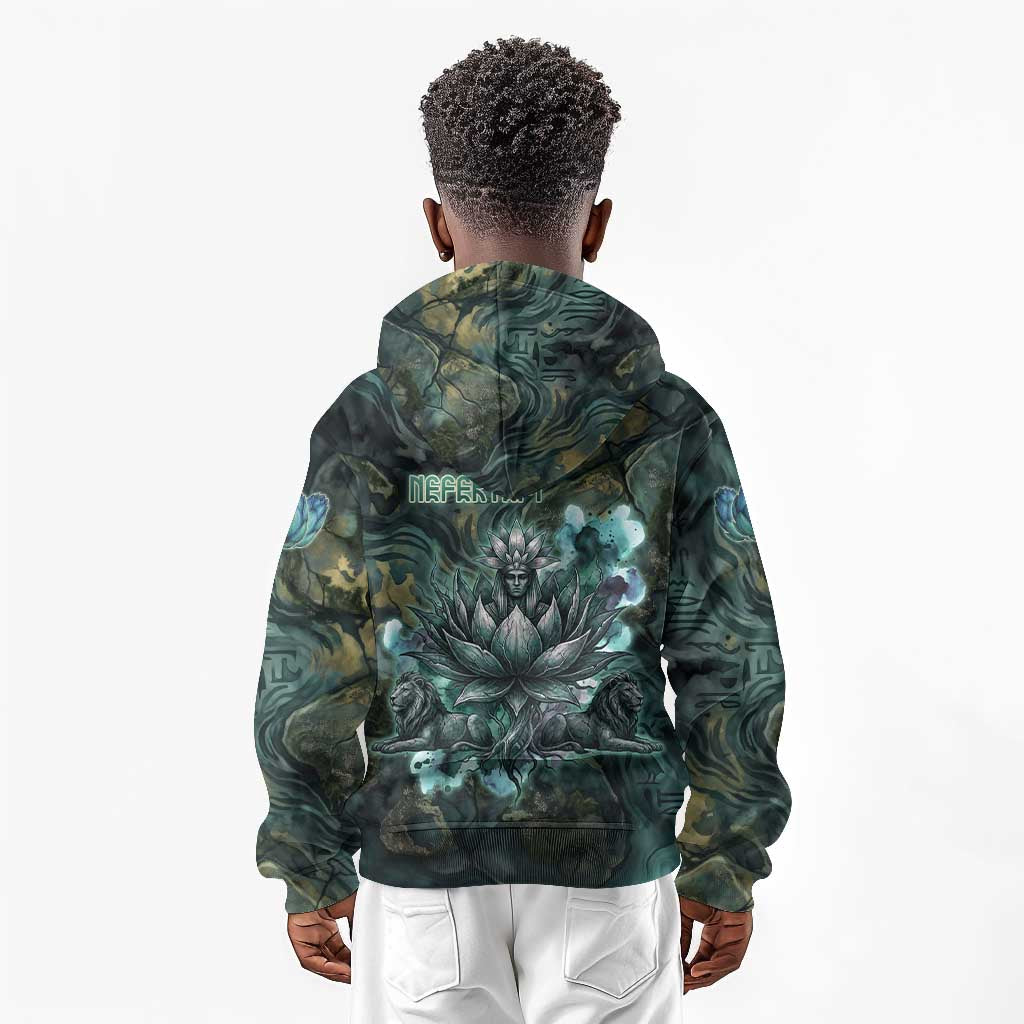 Nefertem Kid Hoodie Primordial Bloom Lotus Mystical Lion Cosmic Egyptian