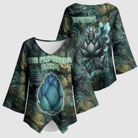 Nefertem Kimono Sleeve Blouse Primordial Bloom Lotus Mystical Lion Cosmic Egyptian