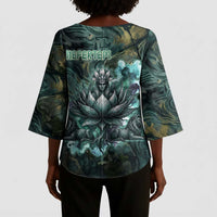Nefertem Kimono Sleeve Blouse Primordial Bloom Lotus Mystical Lion Cosmic Egyptian