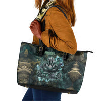 Nefertem Leather Tote Bag Primordial Bloom Lotus Mystical Lion Cosmic Egyptian