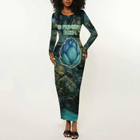 Nefertem Long Sleeve Bodycon Dress Primordial Bloom Lotus Mystical Lion Cosmic Egyptian