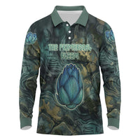 Nefertem Long Sleeve Polo Shirt Primordial Bloom Lotus Mystical Lion Cosmic Egyptian