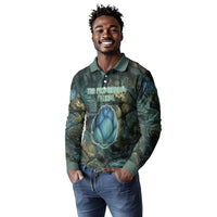 Nefertem Long Sleeve Polo Shirt Primordial Bloom Lotus Mystical Lion Cosmic Egyptian