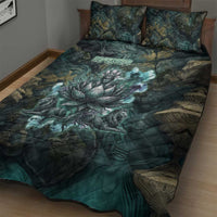 Nefertem Quilt Bed Set Primordial Bloom Lotus Mystical Lion Cosmic Egyptian