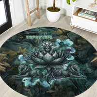 Nefertem Round Carpet Primordial Bloom Lotus Mystical Lion Cosmic Egyptian