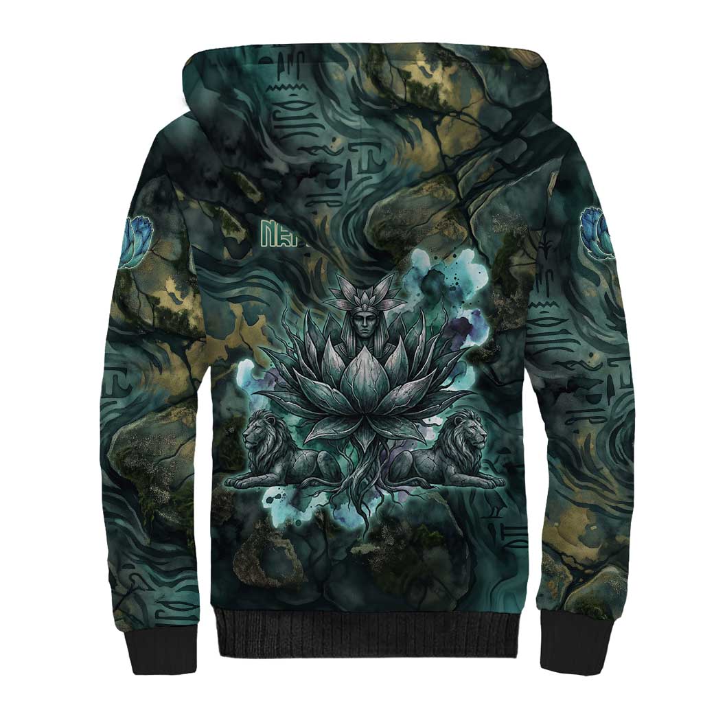Nefertem Sherpa Hoodie Primordial Bloom Lotus Mystical Lion Cosmic Egyptian