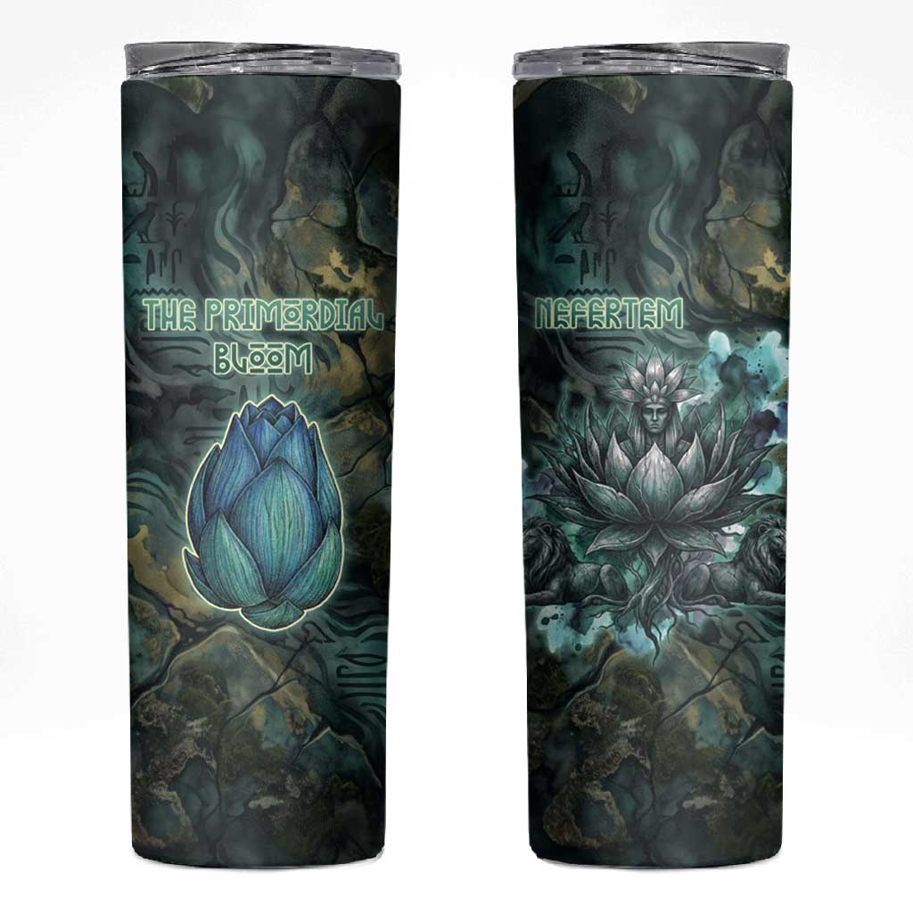 Nefertem Skinny Tumbler Primordial Bloom Lotus Mystical Lion Cosmic Egyptian
