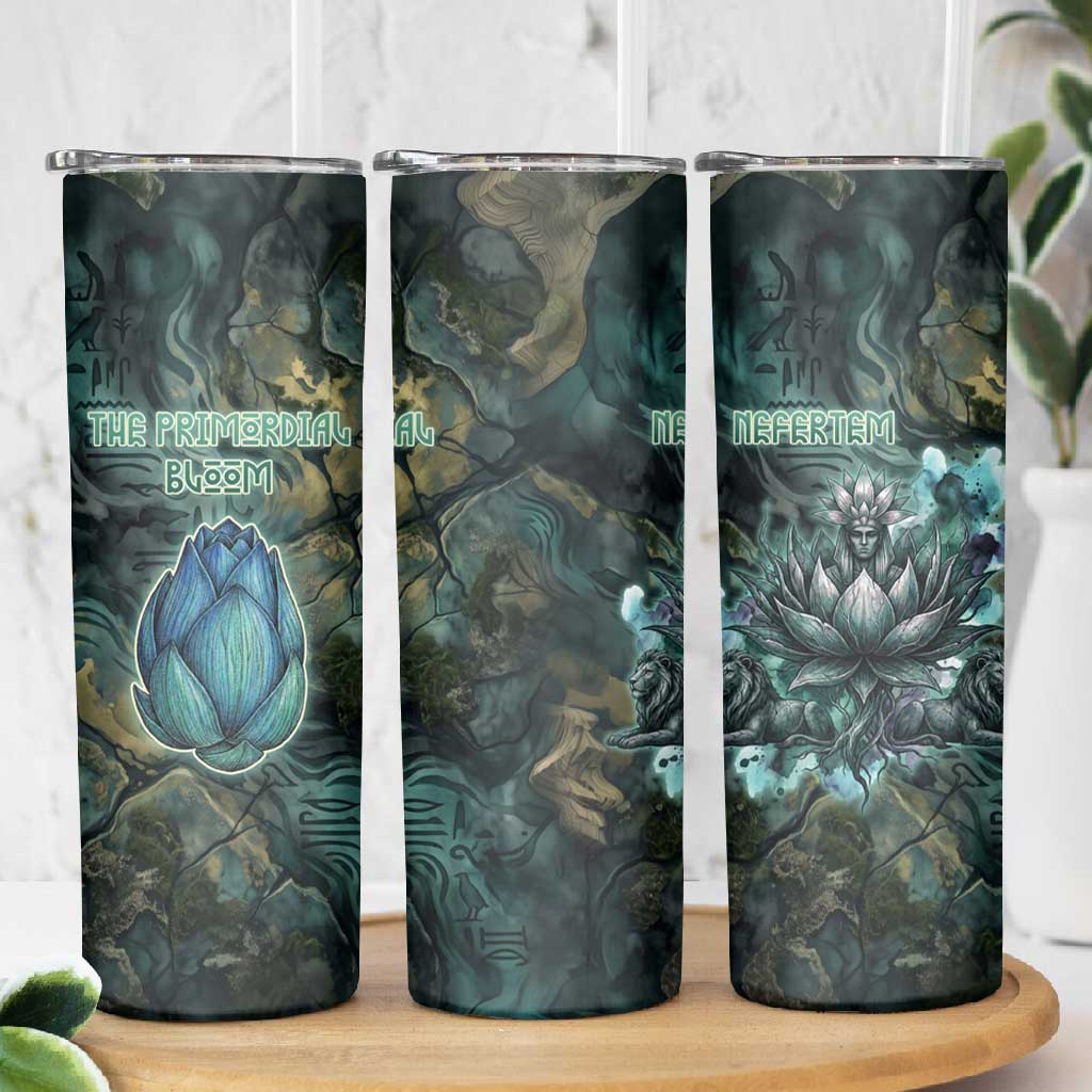 Nefertem Skinny Tumbler Primordial Bloom Lotus Mystical Lion Cosmic Egyptian