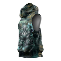 Nefertem Sleeveless Hoodie Primordial Bloom Lotus Mystical Lion Cosmic Egyptian