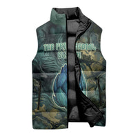Nefertem Sleeveless Puffer Jacket Primordial Bloom Lotus Mystical Lion Cosmic Egyptian
