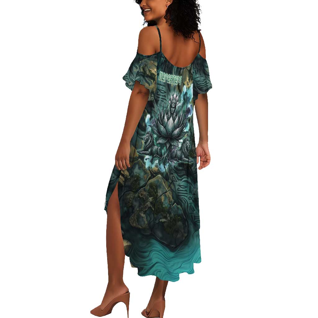 Nefertem Summer Maxi Dress Primordial Bloom Lotus Mystical Lion Cosmic Egyptian