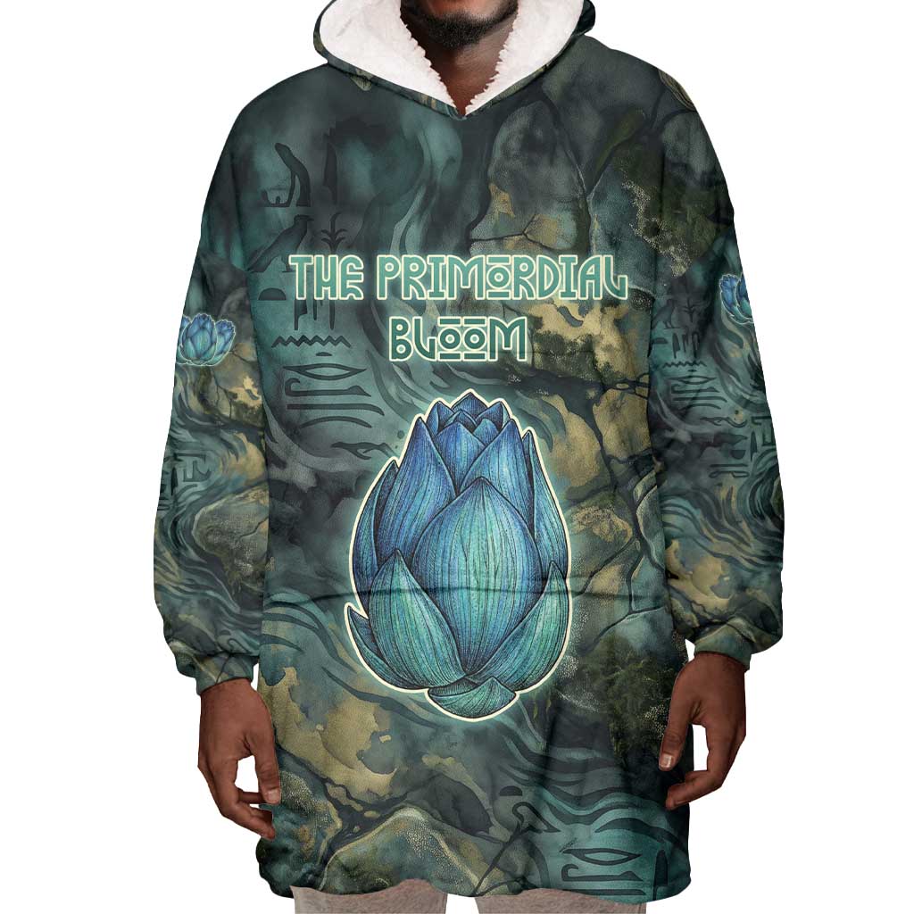 Nefertem Wearable Blanket Hoodie Primordial Bloom Lotus Mystical Lion Cosmic Egyptian