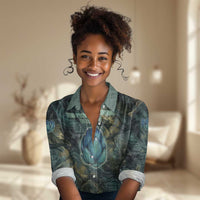 Nefertem Women Casual Shirt Primordial Bloom Lotus Mystical Lion Cosmic Egyptian