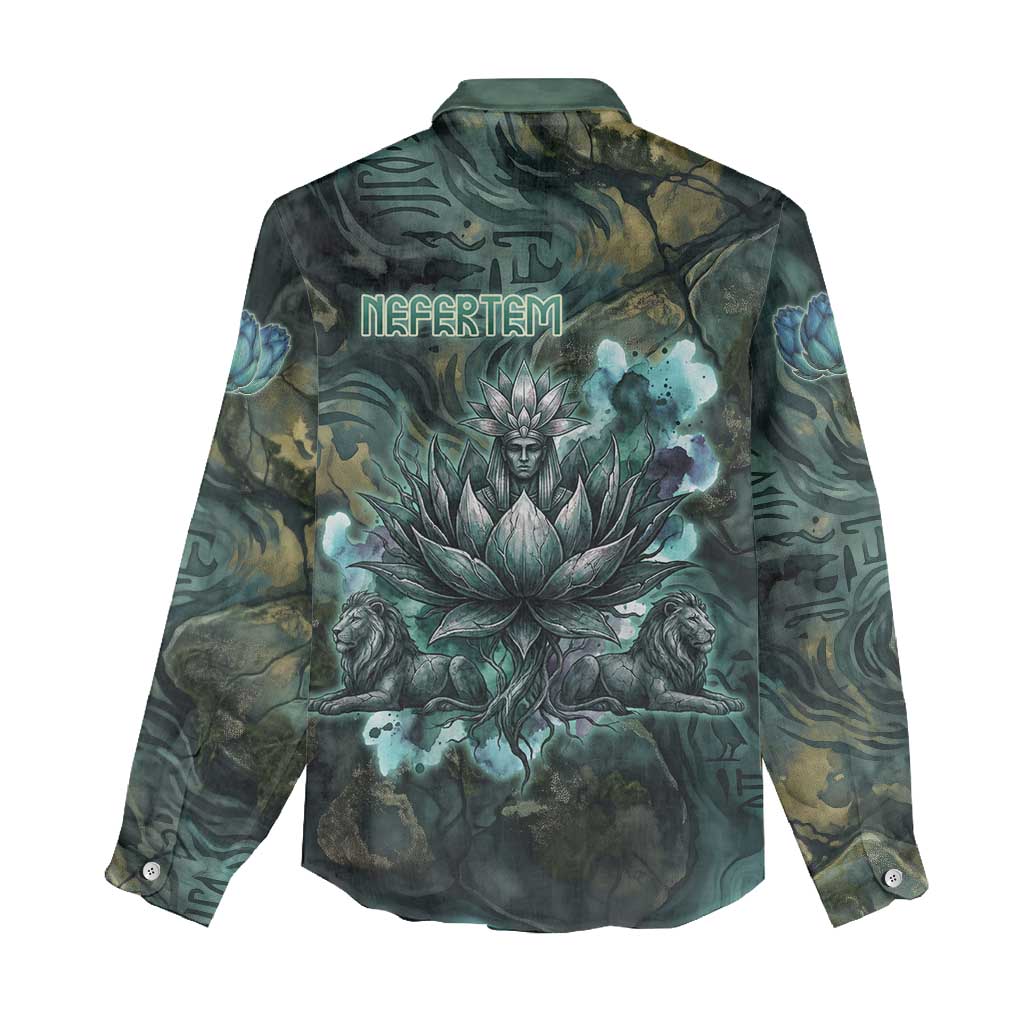 Nefertem Women Casual Shirt Primordial Bloom Lotus Mystical Lion Cosmic Egyptian