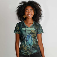 Nefertem Women V-Neck T-Shirt Primordial Bloom Lotus Mystical Lion Cosmic Egyptian