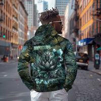 Nefertem Zip Hoodie Primordial Bloom Lotus Mystical Lion Cosmic Egyptian