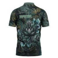 Nefertem Zipper Polo Shirt Primordial Bloom Lotus Mystical Lion Cosmic Egyptian