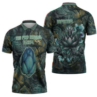 Nefertem Zipper Polo Shirt Primordial Bloom Lotus Mystical Lion Cosmic Egyptian