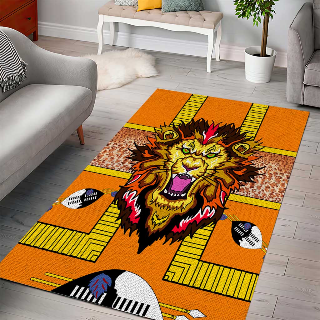 Swaziland Area Rug Lion Shield and Leopard Print Tribal Design