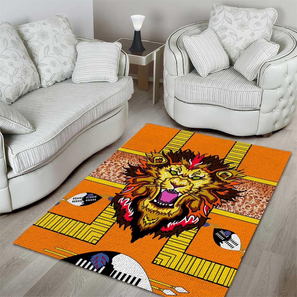Swaziland Area Rug Lion Shield and Leopard Print Tribal Design