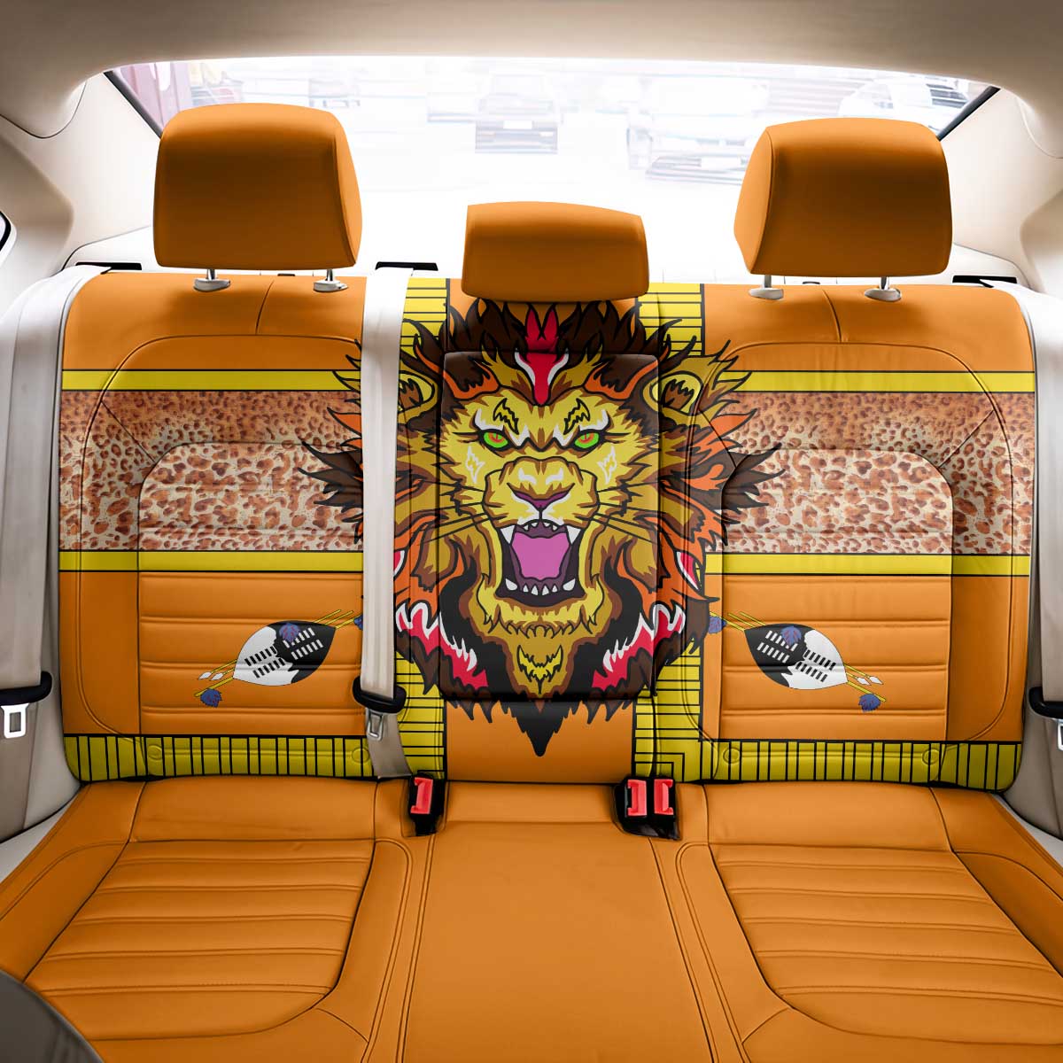 Swaziland Back Car Seat Cover Lion Shield and Leopard Print Tribal Design