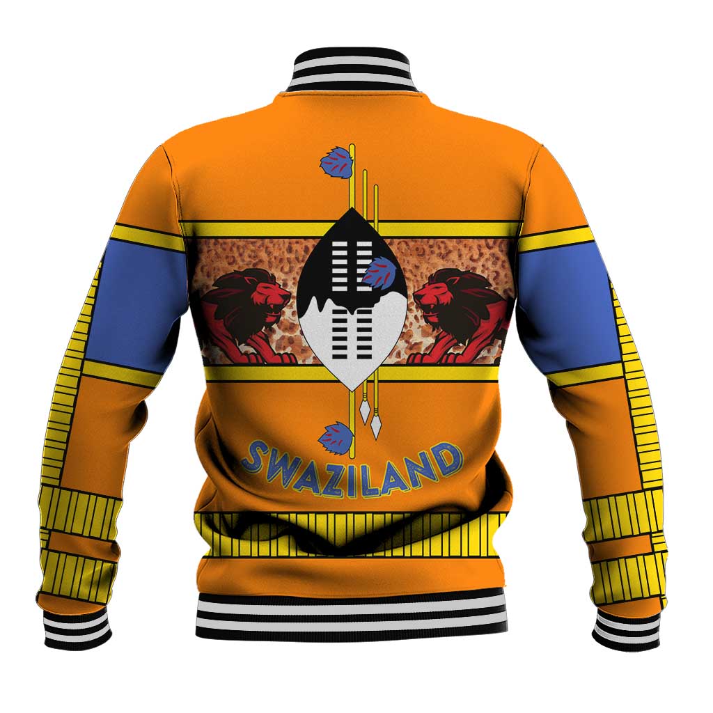 Swaziland Baseball Jacket Lion Shield and Leopard Print Tribal Design