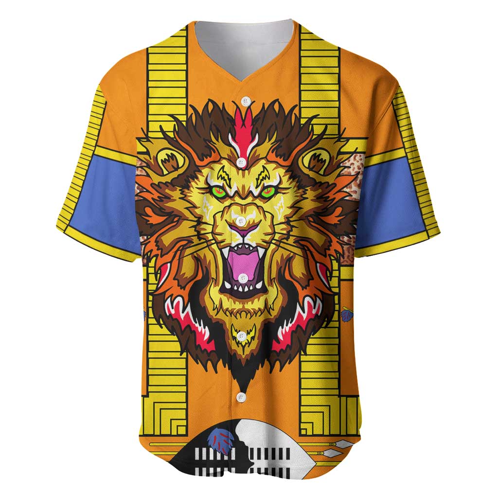 Swaziland Baseball Jersey Lion Shield and Leopard Print Tribal Design