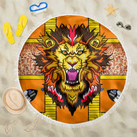 Swaziland Beach Blanket Lion Shield and Leopard Print Tribal Design