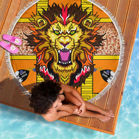 Swaziland Beach Blanket Lion Shield and Leopard Print Tribal Design