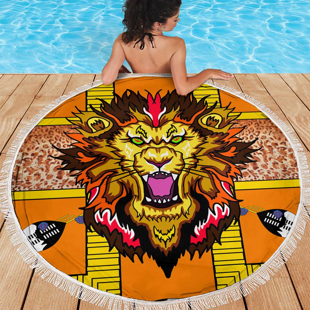 Swaziland Beach Blanket Lion Shield and Leopard Print Tribal Design