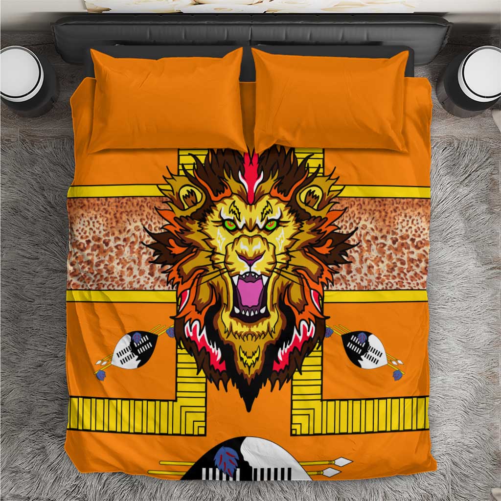 Swaziland Bedding Set Lion Shield and Leopard Print Tribal Design
