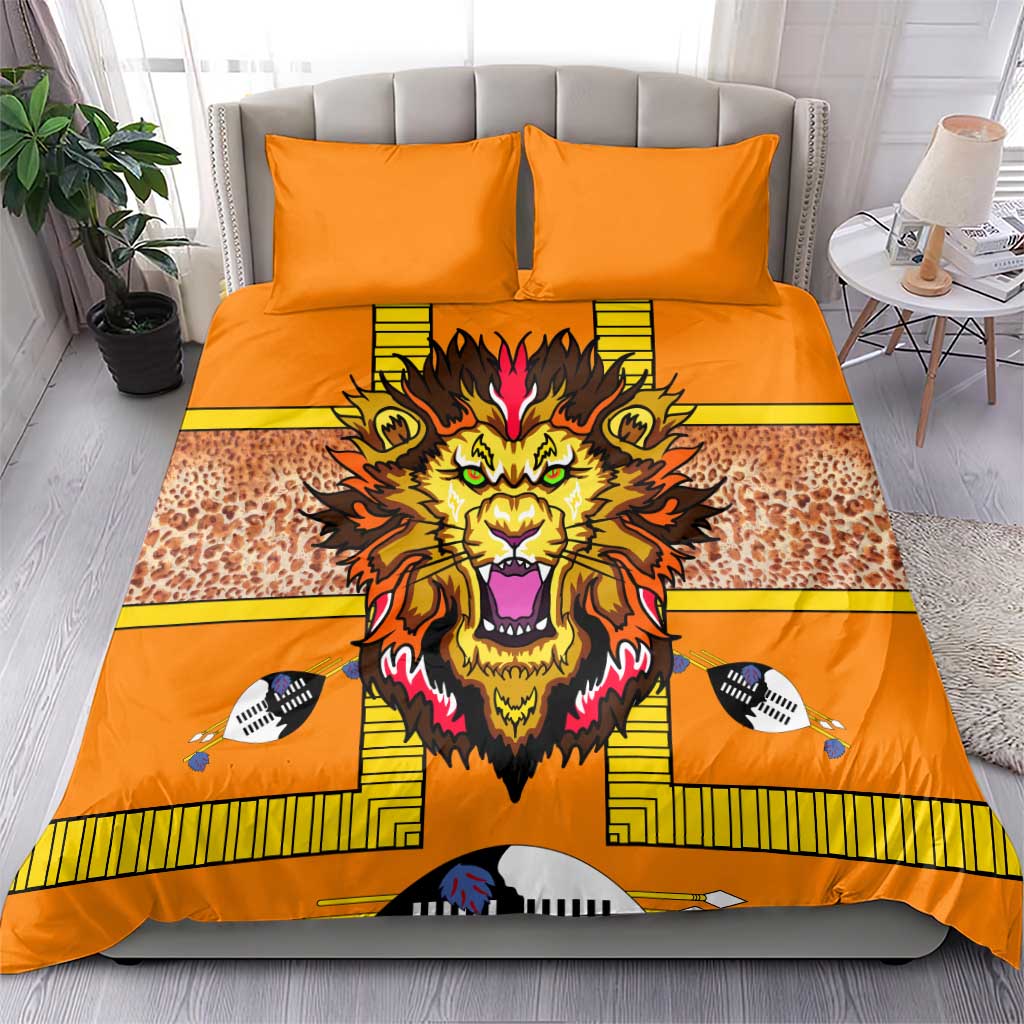 Swaziland Bedding Set Lion Shield and Leopard Print Tribal Design