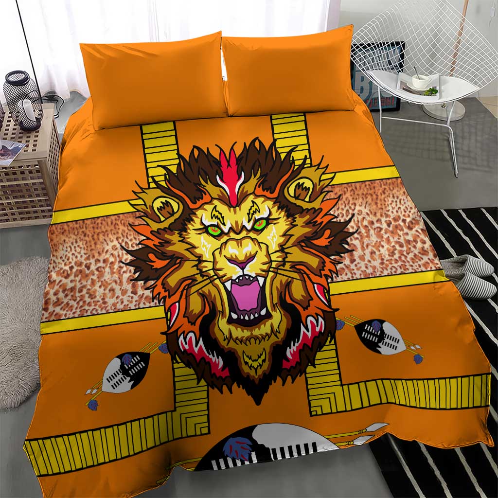 Swaziland Bedding Set Lion Shield and Leopard Print Tribal Design