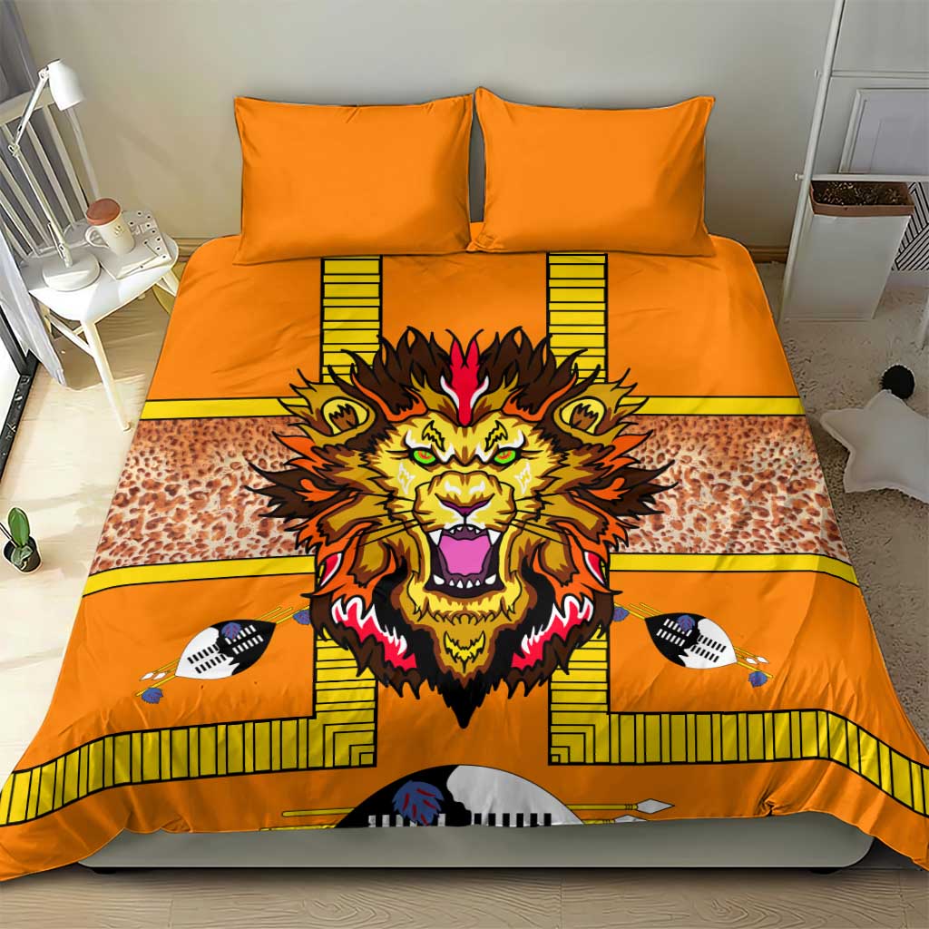 Swaziland Bedding Set Lion Shield and Leopard Print Tribal Design