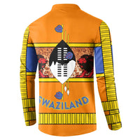 Swaziland Button Sweatshirt Lion Shield and Leopard Print Tribal Design
