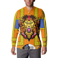 Swaziland Button Sweatshirt Lion Shield and Leopard Print Tribal Design