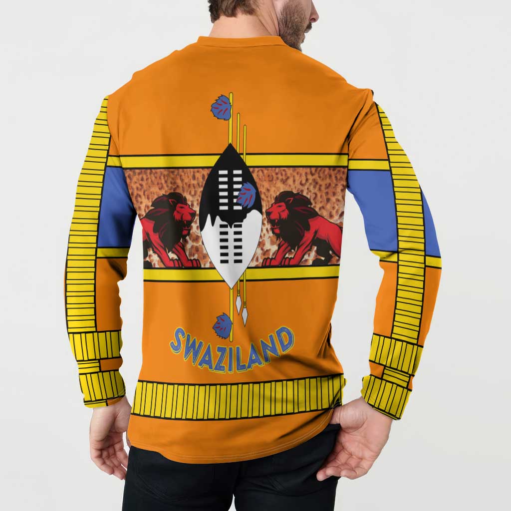 Swaziland Button Sweatshirt Lion Shield and Leopard Print Tribal Design