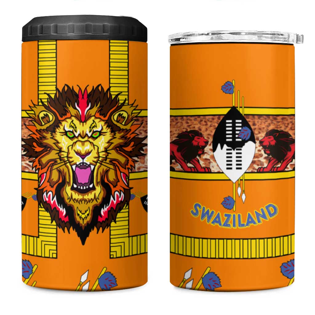 Swaziland 4 in 1 Can Cooler Tumbler Lion Shield and Leopard Print Tribal Design