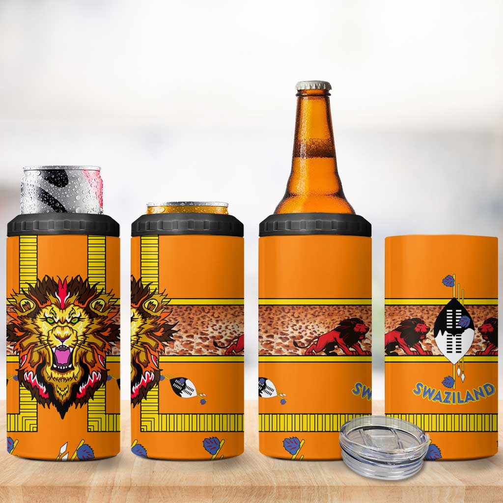 Swaziland 4 in 1 Can Cooler Tumbler Lion Shield and Leopard Print Tribal Design