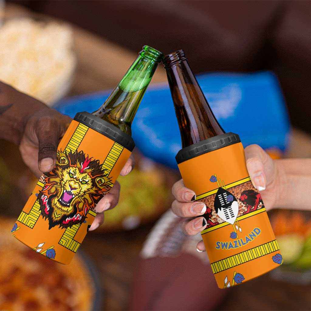 Swaziland 4 in 1 Can Cooler Tumbler Lion Shield and Leopard Print Tribal Design