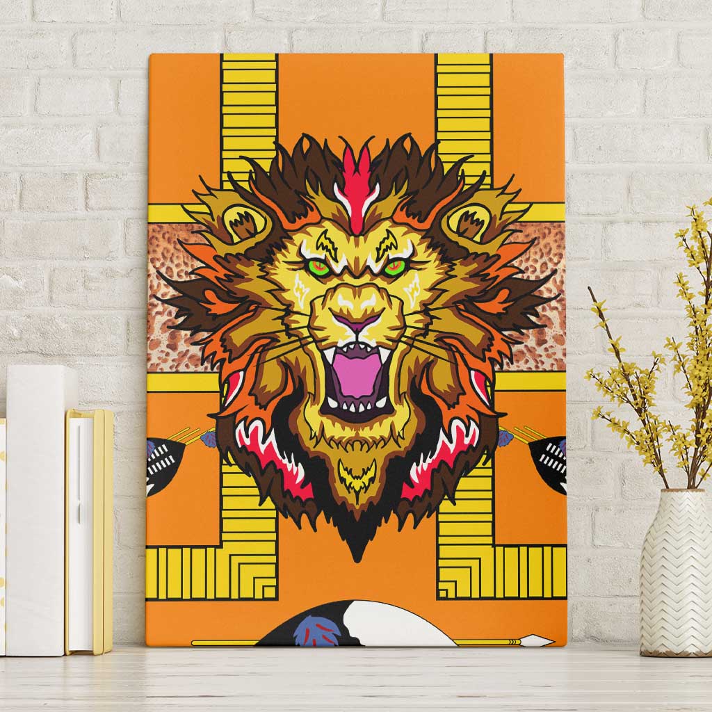 Swaziland Canvas Wall Art Lion Shield and Leopard Print Tribal Design