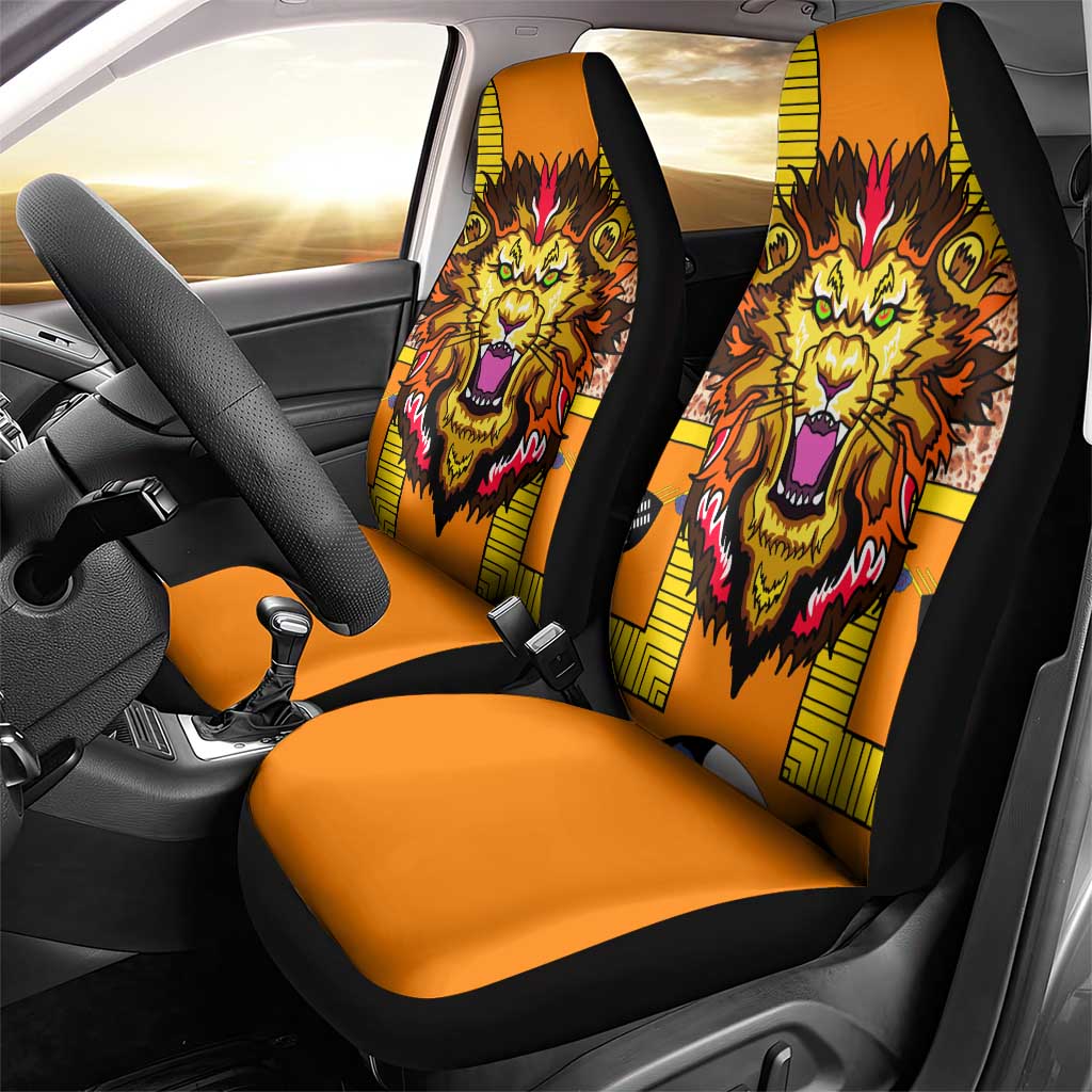 Swaziland Car Seat Cover Lion Shield and Leopard Print Tribal Design
