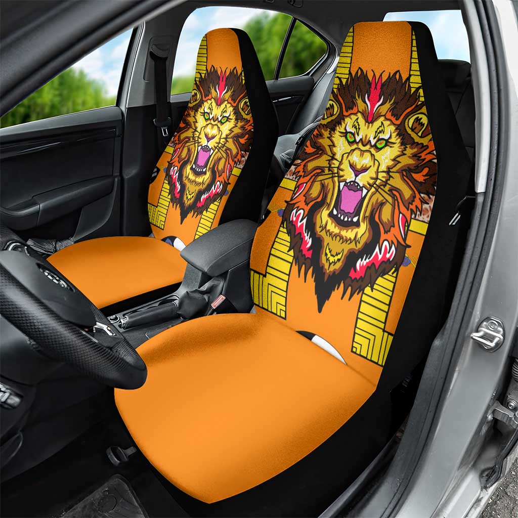 Swaziland Car Seat Cover Lion Shield and Leopard Print Tribal Design