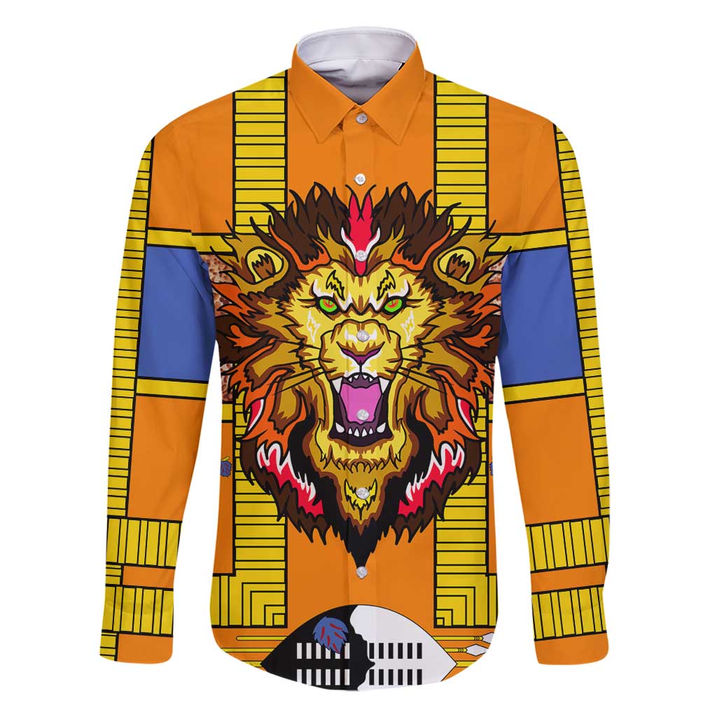 Swaziland Family Matching Long Sleeve Bodycon Dress and Hawaiian Shirt Lion Shield and Leopard Print Tribal Design